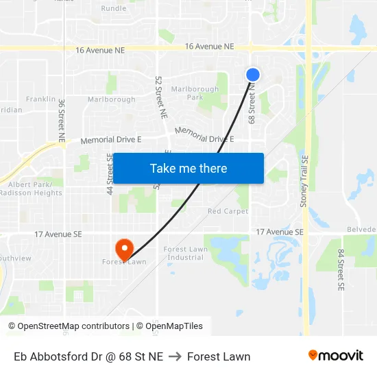 Eb Abbotsford Dr @ 68 St NE to Forest Lawn map