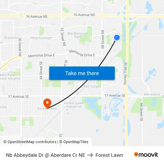 Nb Abbeydale Dr @ Aberdare Cr NE to Forest Lawn map