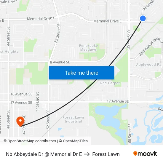 Nb Abbeydale Dr @ Memorial Dr E to Forest Lawn map
