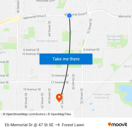 Eb Memorial Dr @ 47 St SE to Forest Lawn map