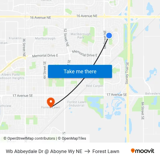 Wb Abbeydale Dr @ Aboyne Wy NE to Forest Lawn map