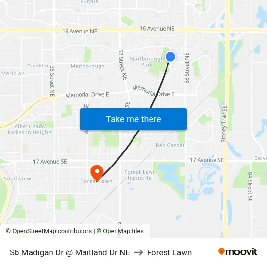 Sb Madigan Dr @ Maitland Dr NE to Forest Lawn map