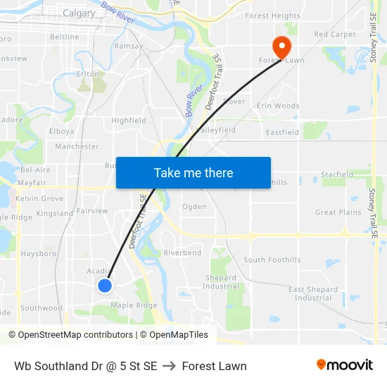 Wb Southland Dr @ 5 St SE to Forest Lawn map