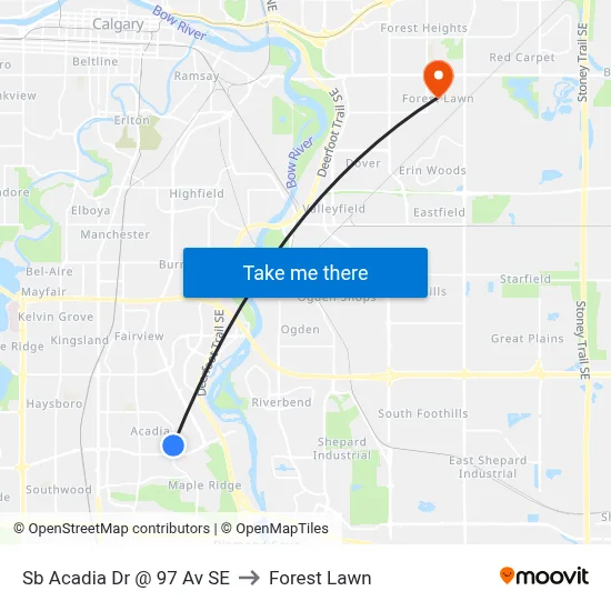 Sb Acadia Dr @ 97 Av SE to Forest Lawn map