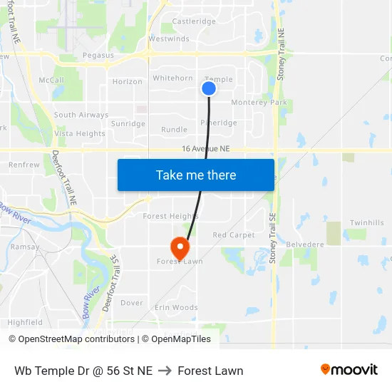 Wb Temple Dr @ 56 St NE to Forest Lawn map