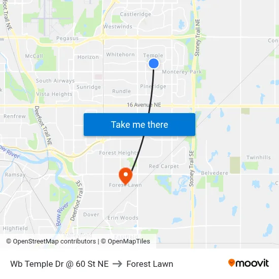 Wb Temple Dr @ 60 St NE to Forest Lawn map