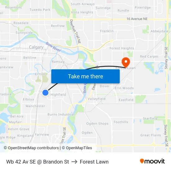 Wb 42 Av SE @ Brandon St to Forest Lawn map