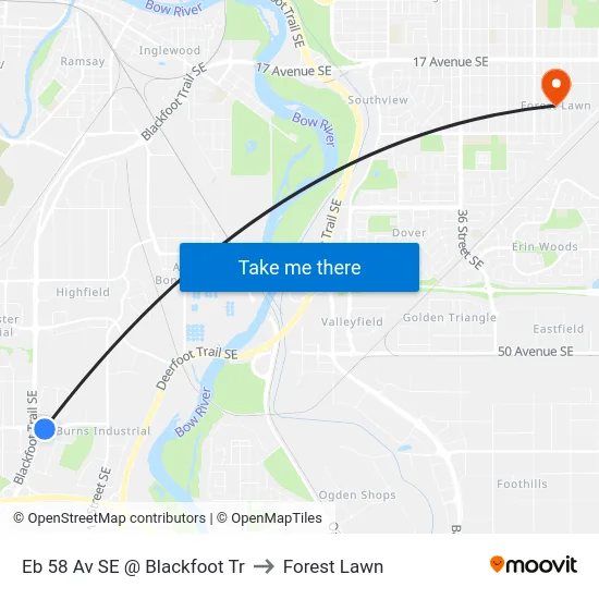 Eb 58 Av SE @ Blackfoot Tr to Forest Lawn map