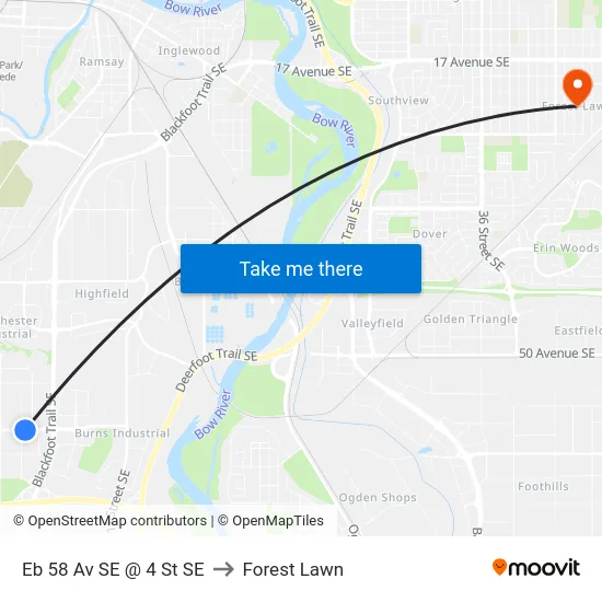Eb 58 Av SE @ 4 St SE to Forest Lawn map