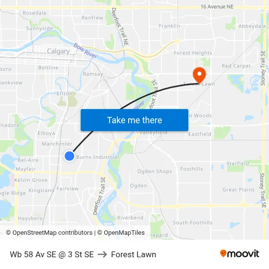 Wb 58 Av SE @ 3 St SE to Forest Lawn map