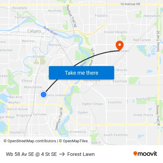 Wb 58 Av SE @ 4 St SE to Forest Lawn map