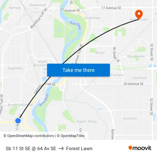 Sb 11 St SE @ 64 Av SE to Forest Lawn map