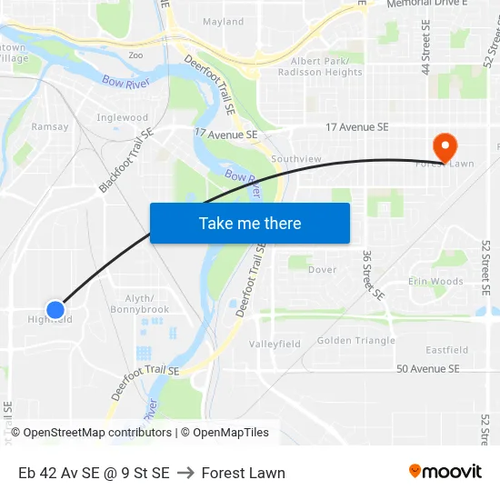 Eb 42 Av SE @ 9 St SE to Forest Lawn map