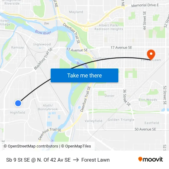 Sb 9 St SE @ N. Of 42 Av SE to Forest Lawn map