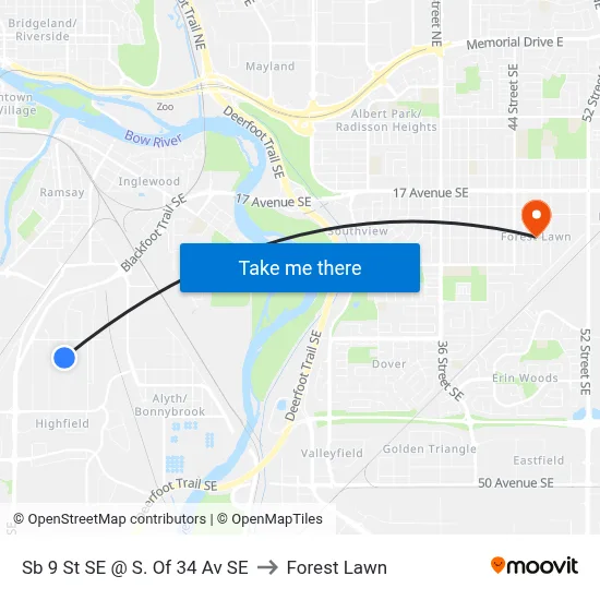 Sb 9 St SE @ S. Of 34 Av SE to Forest Lawn map