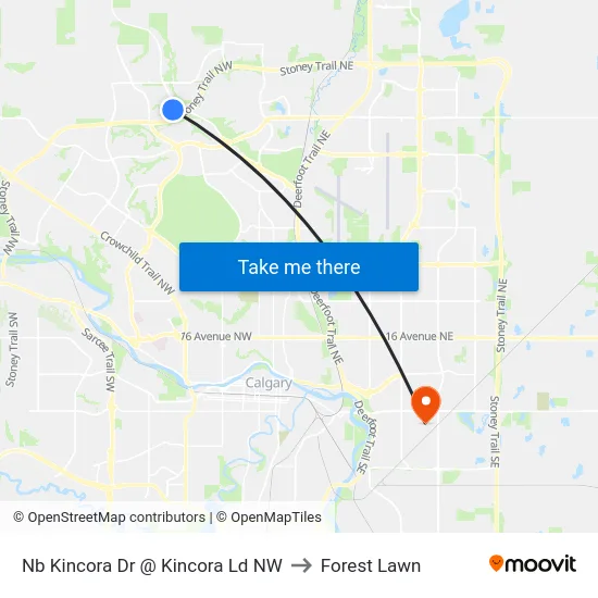 Nb Kincora Dr @ Kincora Ld NW to Forest Lawn map