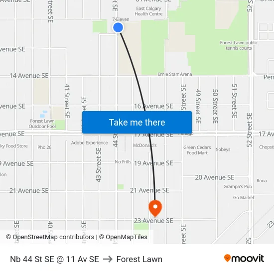 Nb 44 St SE @ 11 Av SE to Forest Lawn map