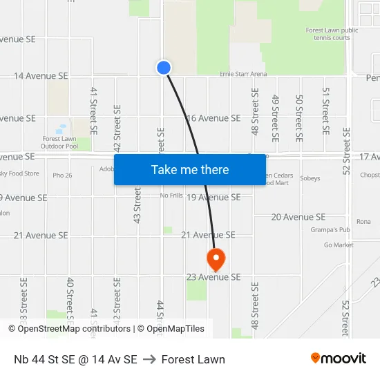 Nb 44 St SE @ 14 Av SE to Forest Lawn map