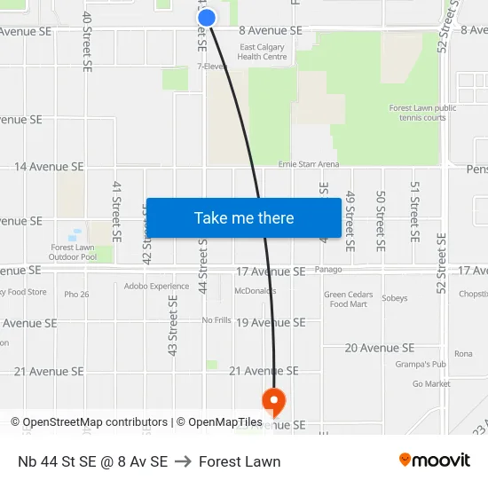 Nb 44 St SE @ 8 Av SE to Forest Lawn map