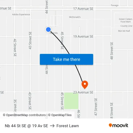 Nb 44 St SE @ 19 Av SE to Forest Lawn map