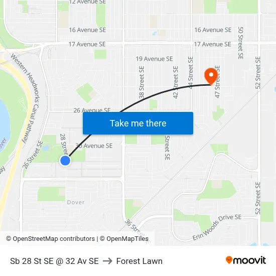 Sb 28 St SE @ 32 Av SE to Forest Lawn map