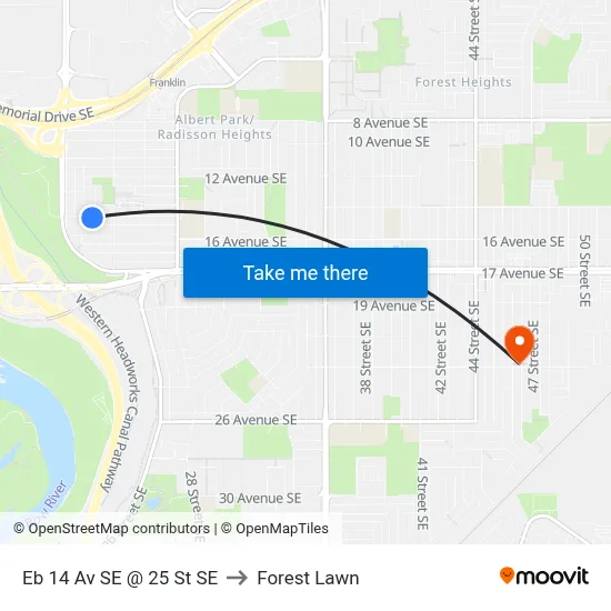 Eb 14 Av SE @ 25 St SE to Forest Lawn map