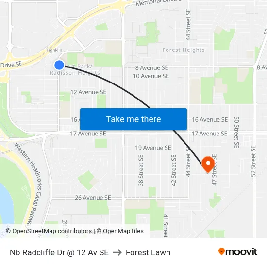 Nb Radcliffe Dr @ 12 Av SE to Forest Lawn map