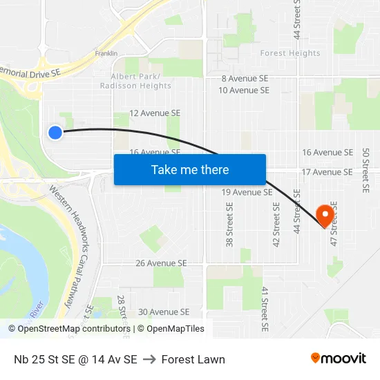 Nb 25 St SE @ 14 Av SE to Forest Lawn map