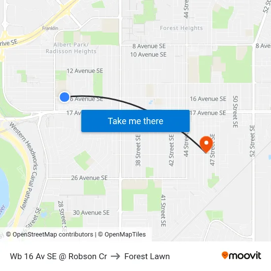 Wb 16 Av SE @ Robson Cr to Forest Lawn map