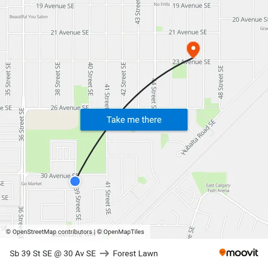 Sb 39 St SE @ 30 Av SE to Forest Lawn map