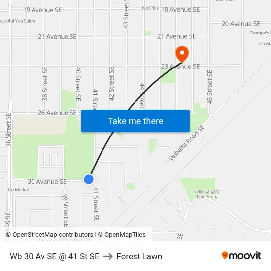 Wb 30 Av SE @ 41 St SE to Forest Lawn map