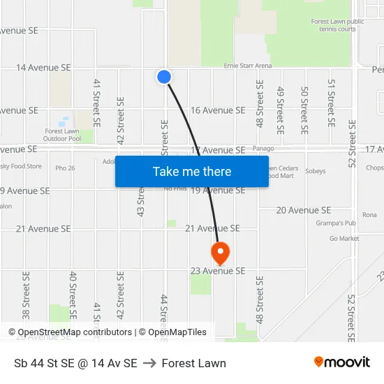 Sb 44 St SE @ 14 Av SE to Forest Lawn map