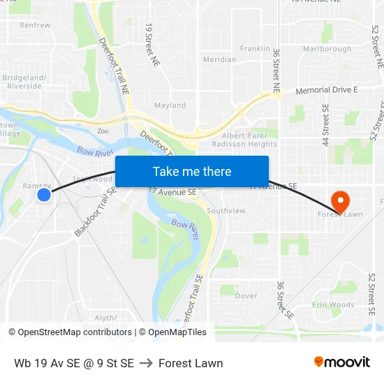 Wb 19 Av SE @ 9 St SE to Forest Lawn map