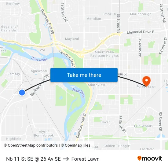 Nb 11 St SE @ 26 Av SE to Forest Lawn map