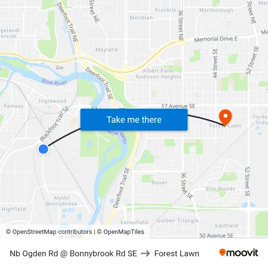 Nb Ogden Rd @ Bonnybrook Rd SE to Forest Lawn map
