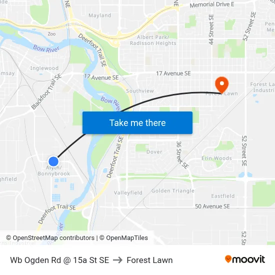 Wb Ogden Rd @ 15a St SE to Forest Lawn map
