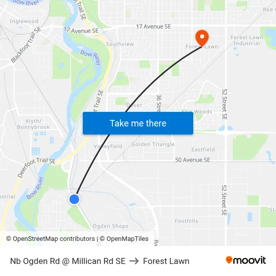 Nb Ogden Rd @ Millican Rd SE to Forest Lawn map