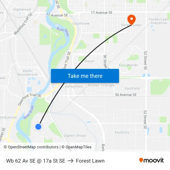 Wb 62 Av SE @ 17a St SE to Forest Lawn map