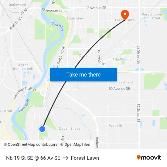 Nb 19 St SE @ 66 Av SE to Forest Lawn map