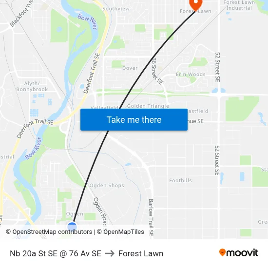 Nb 20a St SE @ 76 Av SE to Forest Lawn map