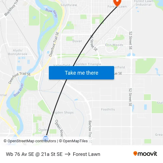 Wb 76 Av SE @ 21a St SE to Forest Lawn map