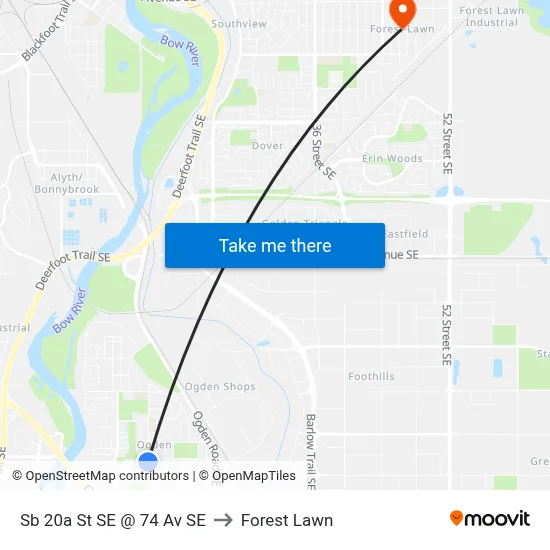 Sb 20a St SE @ 74 Av SE to Forest Lawn map