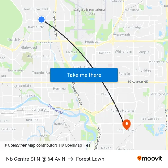 Nb Centre St N @ 64 Av N to Forest Lawn map
