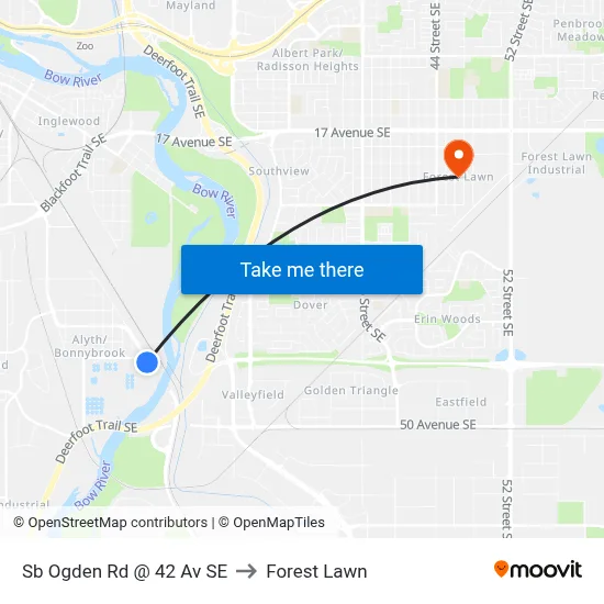 Sb Ogden Rd @ 42 Av SE to Forest Lawn map