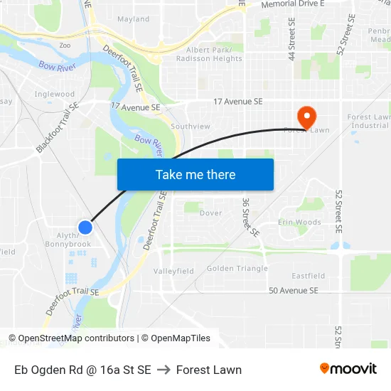 Eb Ogden Rd @ 16a St SE to Forest Lawn map
