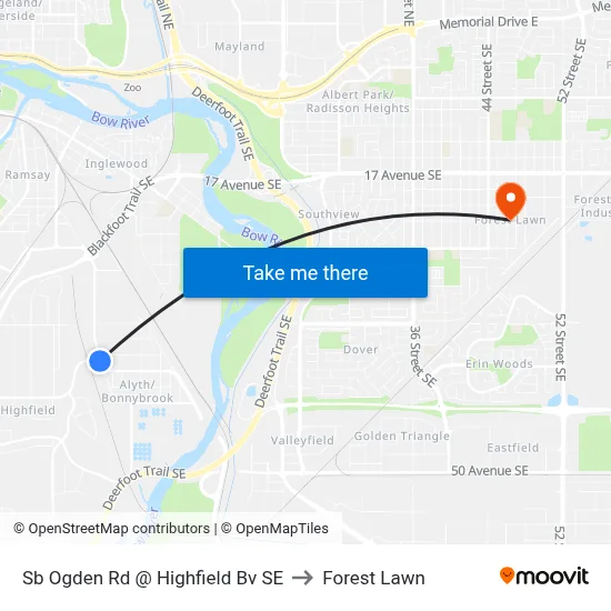 Sb Ogden Rd @ Highfield Bv SE to Forest Lawn map