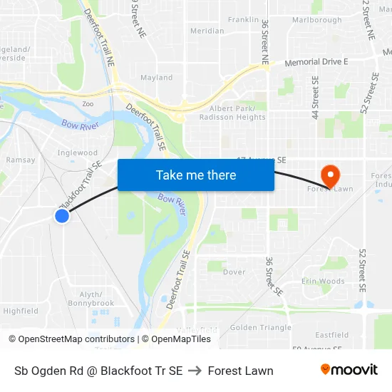 Sb Ogden Rd @ Blackfoot Tr SE to Forest Lawn map