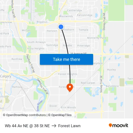 Wb 44 Av NE @ 38 St NE to Forest Lawn map