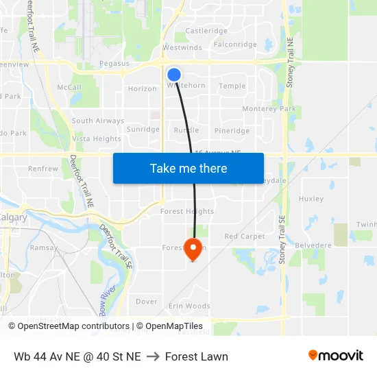 Wb 44 Av NE @ 40 St NE to Forest Lawn map