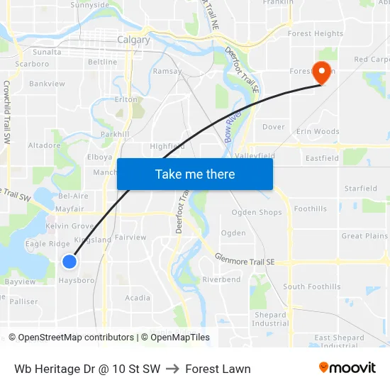 Wb Heritage Dr @ 10 St SW to Forest Lawn map